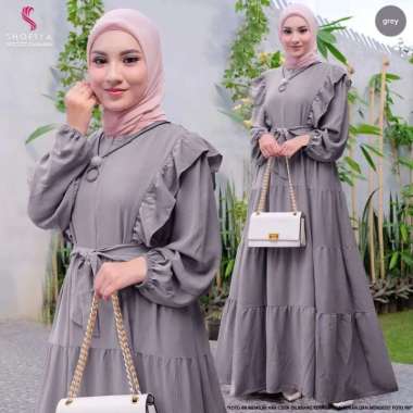 JESLA FASHION AYUNDA DRESS BAHAN CRINKLE BAJU WANITA TERBARU DRESS CRINKLE MAXY DRESS GREY