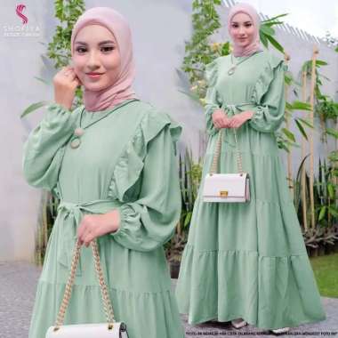 JESLA FASHION AYUNDA DRESS BAHAN CRINKLE BAJU WANITA TERBARU DRESS CRINKLE MAXY DRESS GREEN