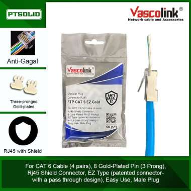 Vascolink RJ45 Connector FTP Cat 6 EZ Gold pin Isi 50pcs