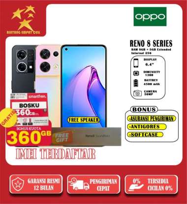 OPPO RENO 8 4G 8/256 PLUS EXTENDED RAM 5GB TOTAL RAM 13GB GARANSI RESMI NON BONUS Black