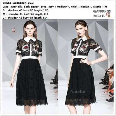 AB351837 Long Dress Kemeja Midi Pesta Brukat Wanita Korea Import Hitam