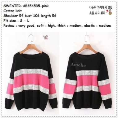 AB354535 Baju Skull Sweater Rajut Garis Stripe Wanita Korea Import