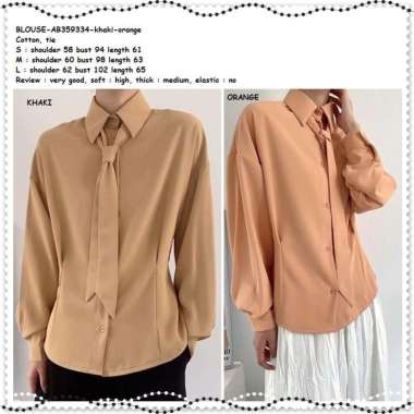 AB359334 Baju Atasan Kemeja Dasi Panjang Blouse Wanita Korea Import