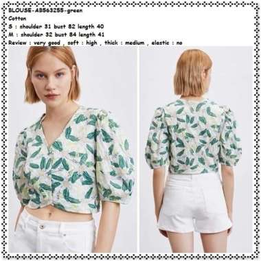 AB563255 Baju Atasan Kemeja Crop Top Lengan Pendek Wanita Korea Import