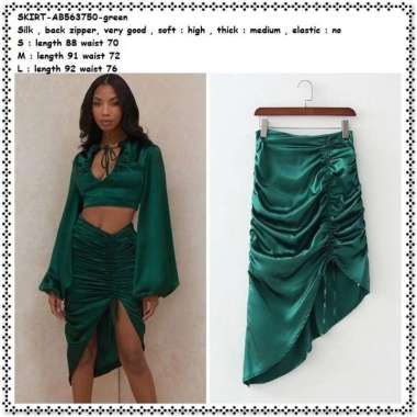 AB563750 Rok Midi Panjang Midi Pesta Serut Wanita Korea Import Green