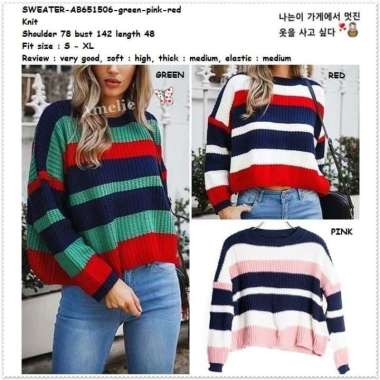 AB651506 Baju Knit Sweater Rajut Wanita Korea Import Stripe Garis