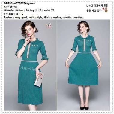 AB738674 Midi Mini Dress Rajut Plisket Gaun Pesta Wanita Korea Import