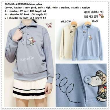 AB750878 Baju Atasan Kemeja Wanita Snoopy Blouse Korea Import Biru