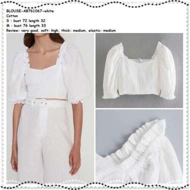 AB761067 Baju Atasan Wanita Puff Crop Top Blouse Korea Import Putih