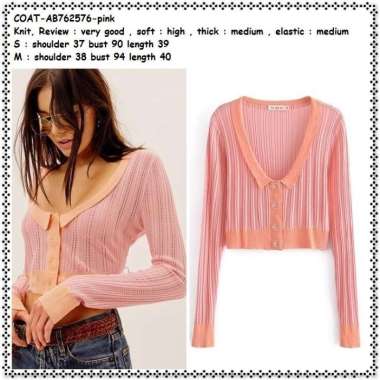 AB762576 Crop Cardigan Kardigan Jaket Rajut Wanita Korea Import Pink