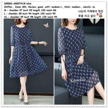 AB837418 Midi Dress Mini Dress Pesta Wanita Korea Import Blue Biru