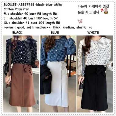 AB837918 Baju Atasan Kemeja Putih Wanita Polkadot Blouse Korea Import