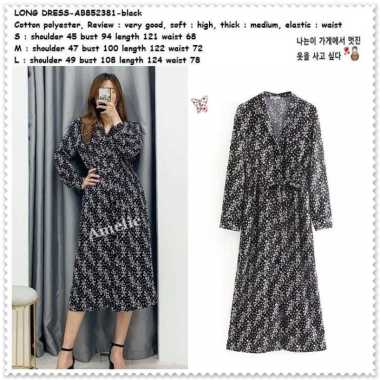 AB852381 Long Dress Midi Lengan Panjang Wanita Korea Import Tunik