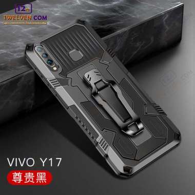 Case Shockproof Vivo Y12 Armor Hardcase Stand Clip Warna Hitam
