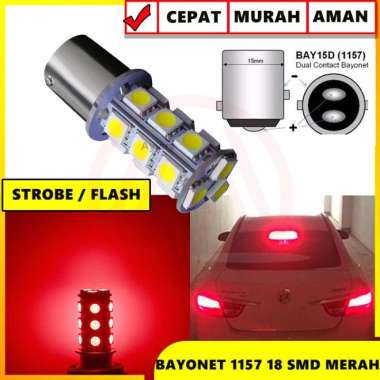 LAMPU LED BAYONET REM SMD 5050 18 TITIK STROBO MERAH