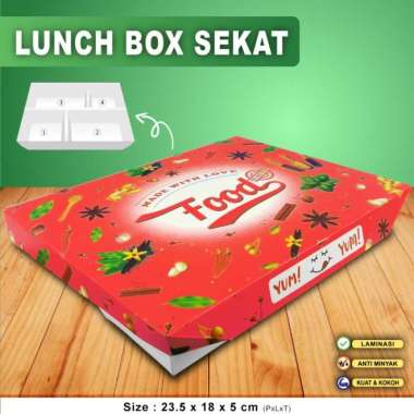 Paper Lunch Box - Kotak Bento HOT&FRESH WARNA SEKAT 4 (20 pcs) Merah
