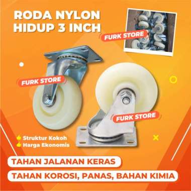 Roda Nilon Hidup 3", Roda Nylon Etalase 3 Inch, Trolley Roda Swivel Caster, Wheel Nylon Troli