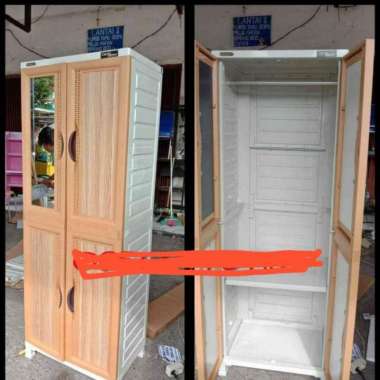 lemari plastik napolly kaca jumbo motif jati