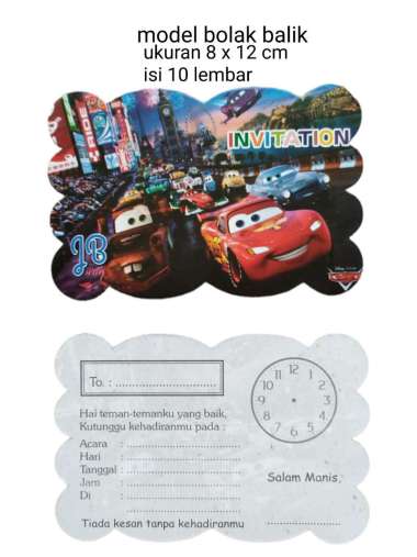 kartu undangan ulang tahun isi 10 lembar karakter The Cars Mcqueen warna merah
