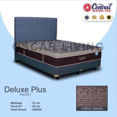 Central Deluxe Plus Pocket Spring Kasur Springbed Coklat Set HB Aspen [Fullset Spring Bed/ Jabodetabek] 90 x 200