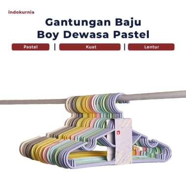 6 PCS GANTUNGAN BAJU PLASTIK BOY INDO KURNIA WARNA PASTEL MACARON - indokurnia LAUNDRY HANGER Ungu p
