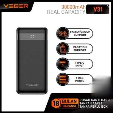 VEGER V31 POWERBANK 30000mAh 2.4A FAST CHARGER + 3 PORTS USB