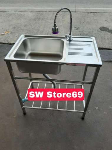 Bak Cuci Piring 1 Lubang Kitchen Sink Stainless Wastafel 7545 Sus 304 Fullset