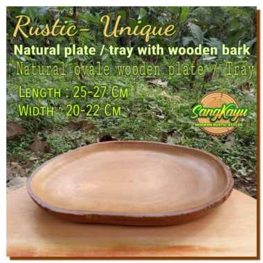 Piring kayu oval alami natural ovale wooden plate tray nampan kayu