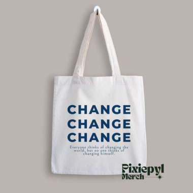 Tote Bag Aesthetic Change Premium Canvas With Resleting Putih
