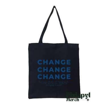 Tote Bag Aesthetic Change Premium Canvas With Resleting Hitam