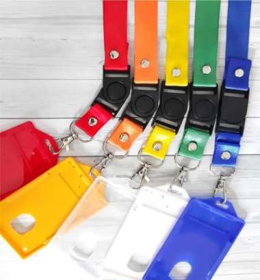 Tali Lanyard Plus ID Card Holder Fullset polos Hitam