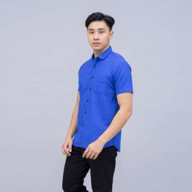 Houseofcuff Kemeja Pria Lengan Pendek Slim Fit Biru Elektrik M