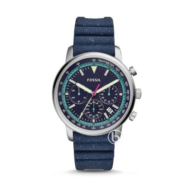 Fossil Goodwyn Chronograph Silicone Jam Tangan Pria - Navy [Original] Blue Silver