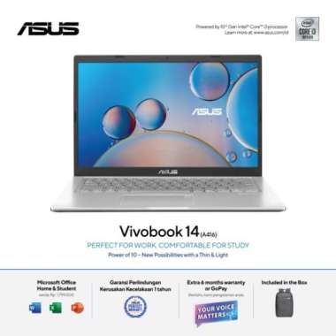 Asus Vivobook Laptop 14"/i3-1005G1/4G/512G- (A416JPO-VIPS351+) TRANSPARENT SILVER