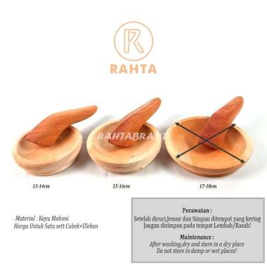 KT01-(Cobek + Ulekan) 1 SETT Cobek Dan Ulekan Nomer 13cm-18cm/Cobek Kayu Asli Tasikmalaya/Ulekan/Cob