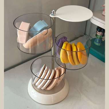 ONE-K137 Kotak Penyimpanan Spon Puff Kapas Bentuk Bulat Transparan Anti Debu / Storage Organizer Spo