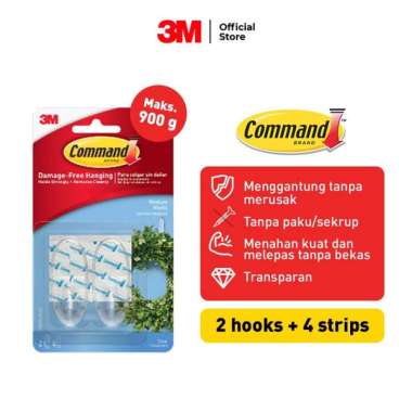 Command 3M Gantungan Clear Medium Hook dengan Perekat Kuat 17091CLR