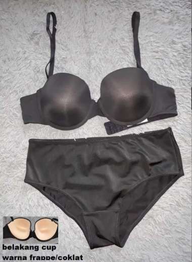 Bra Set Tori Dengan Panty Half Cup Black Atau Frappe Color 34B