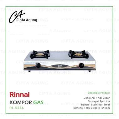 KOMPOR GAS 2 TUNGKU RINNAI RI-522A RI 522A RI 522 A STAINLESS STEEL