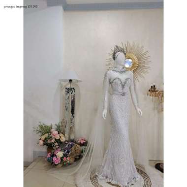 Baju pakaian gaun pengantin busana pernikahan wanita gown dress wedding dress slim span tanpa ekor m