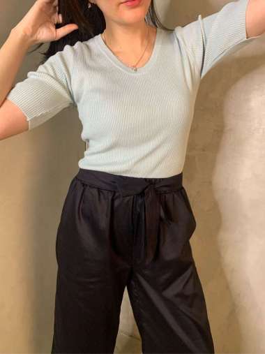 UPTOWN GIRL HALF SLEEVES RIBBED KNIT BLOUSE MINT