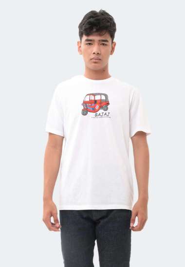 MANZONE Kaos Pria Lengan Pendek BAJAJ OREN - WHITE M