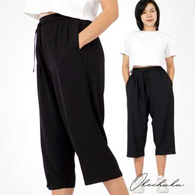 Okechuku CELINE Celana Kulot 3/4 Highwaist Cullote Pants Celana Casual L Hitam