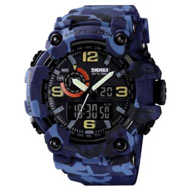 SKMEI 1520 Original Arloji Jam Tangan Pria Dual Time Karet Tahan Air Camo Blue