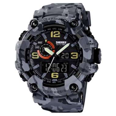 SKMEI 1520 Original Arloji Jam Tangan Pria Dual Time Karet Tahan Air Camo Grey