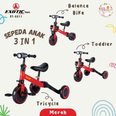 Sepeda Anak Push Balance Bike Pacific Exotic 5511 3in1 Musik Murah (Bandung) Merah