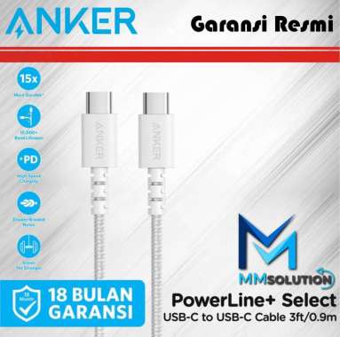 Kabel Charger Anker Powerline Select+ C to C 2.0 3ft - A8032 HITAM