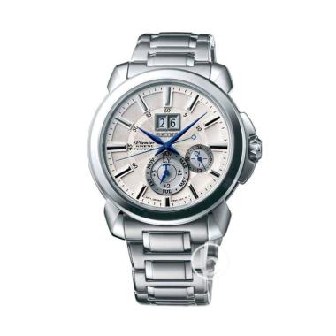 Seiko Premier Kinetic Perpetual Jam Tangan Pria [SNP-159P1] White Silver