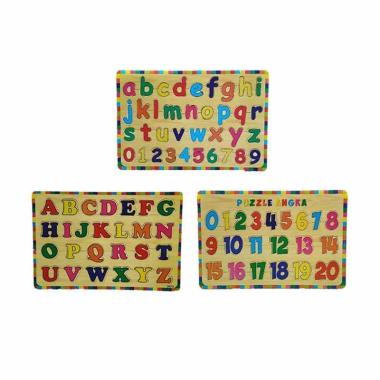 Mainan Kayu Pintar Huruf Kecil Huruf Besar Dan Angka [Paket Puzzle 3 Pcs]