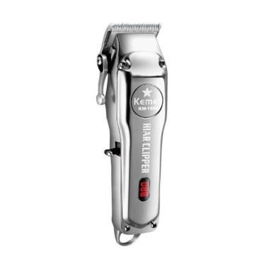 Kemei KM-1996 LED Rechargeable Professional Metal Electric Hair Clipper Silver Metallic